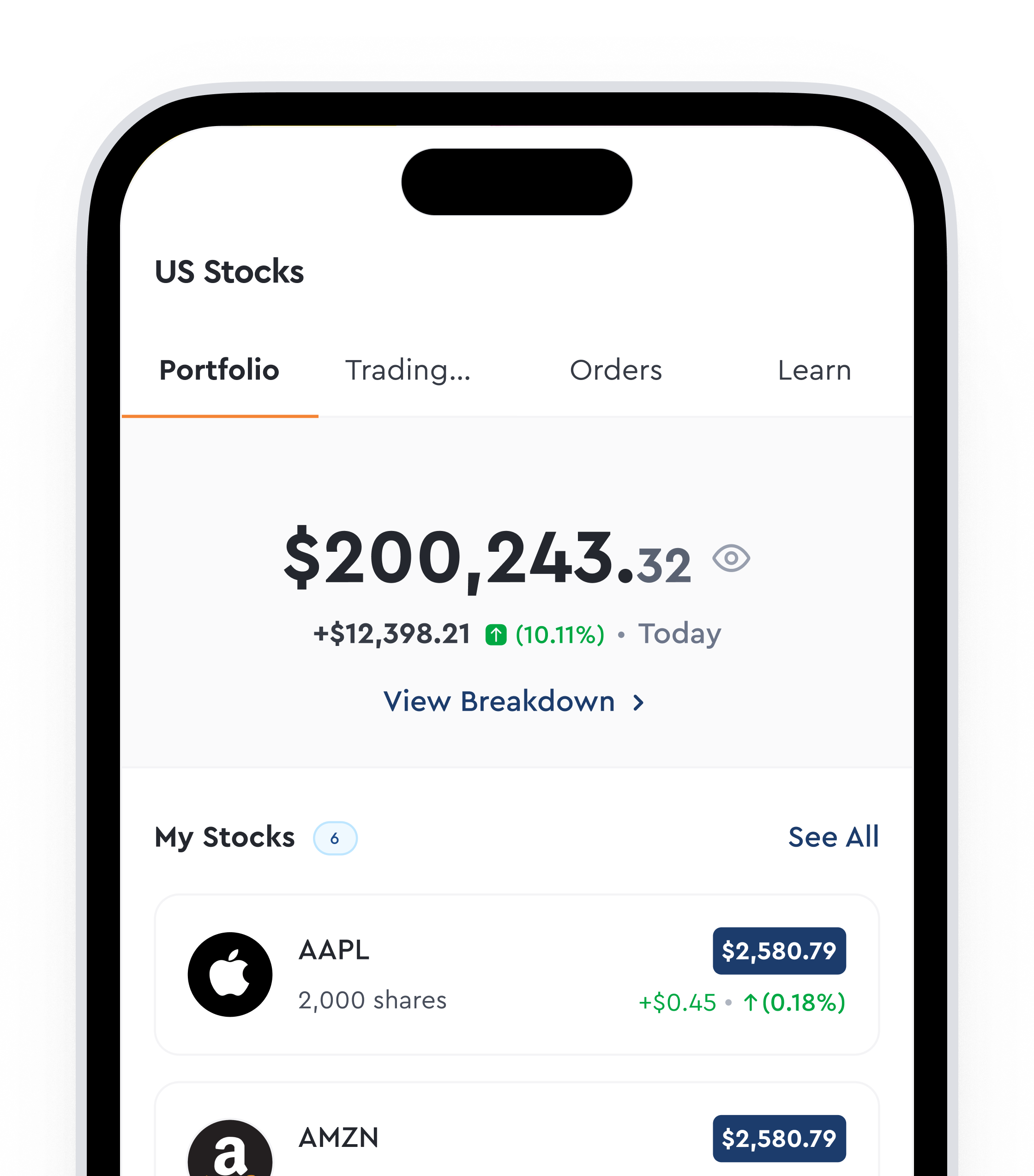 US Stocks portfolio mockup
