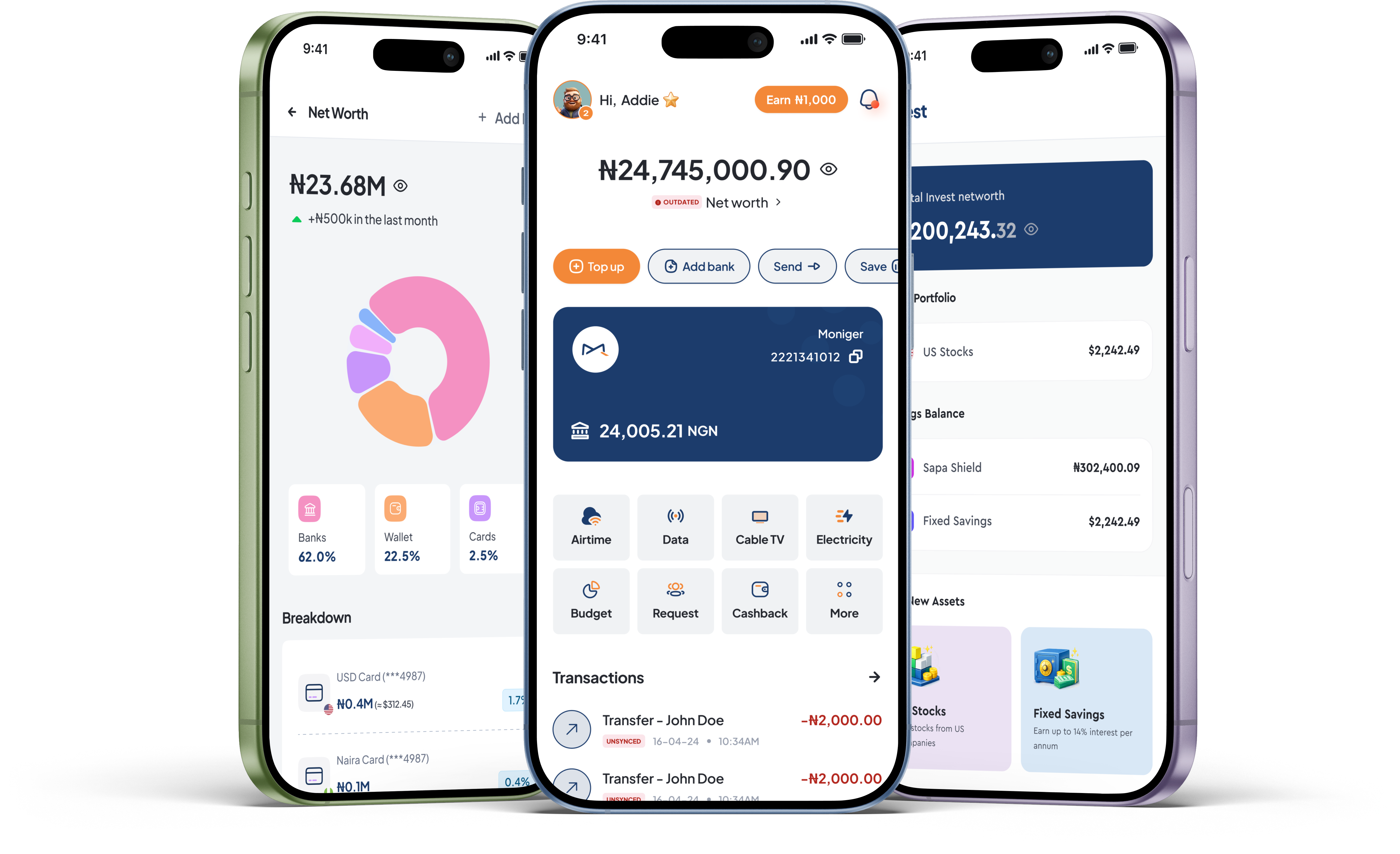 Moniger app screens